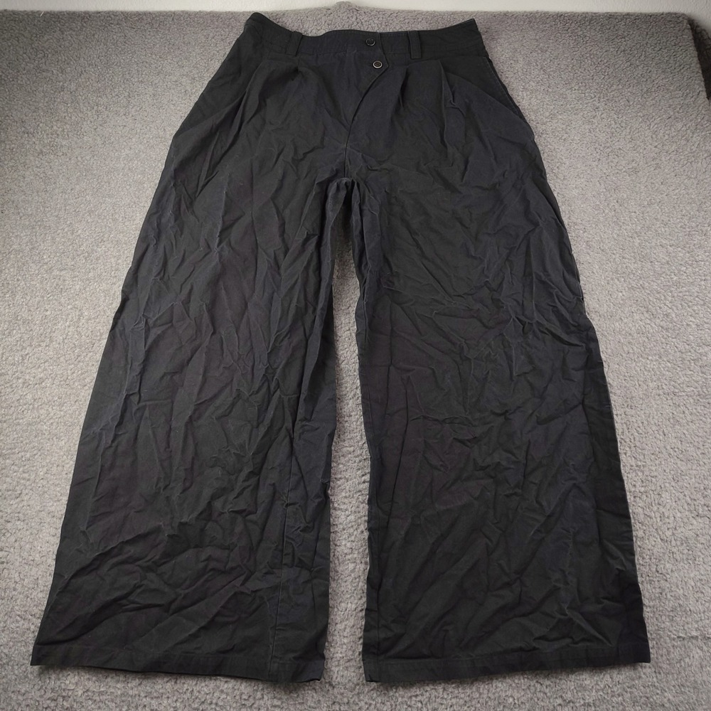 Insis Femme Pants 31x27 Sz XL Wide Leg High Waisted Black Pleated Cotton EUC